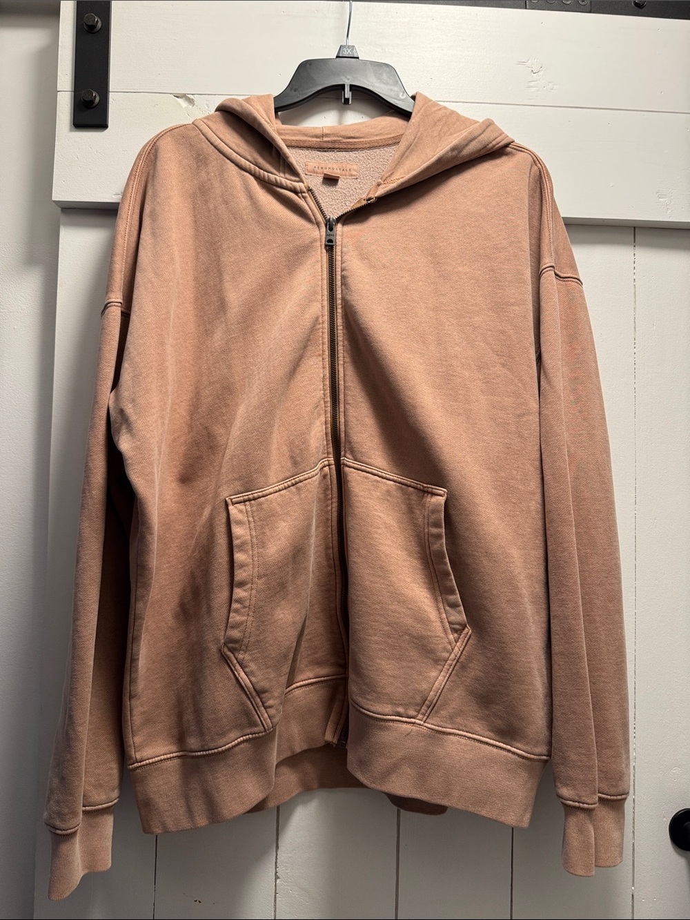 Men’s Aero Aeropostale Zip Up Hooded Sweatshirt XL Brown Oversized